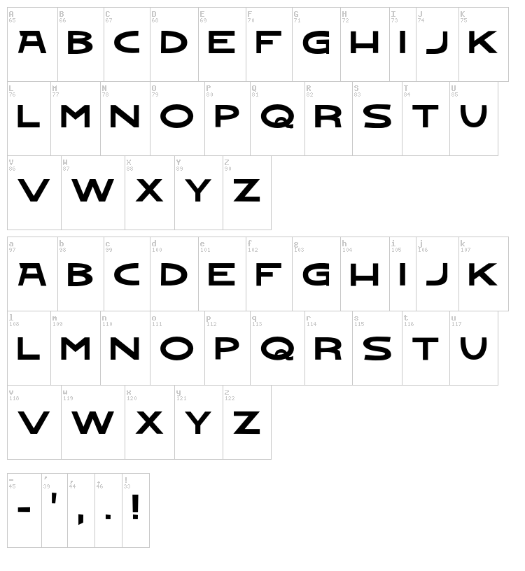 Whirly Birdie font map